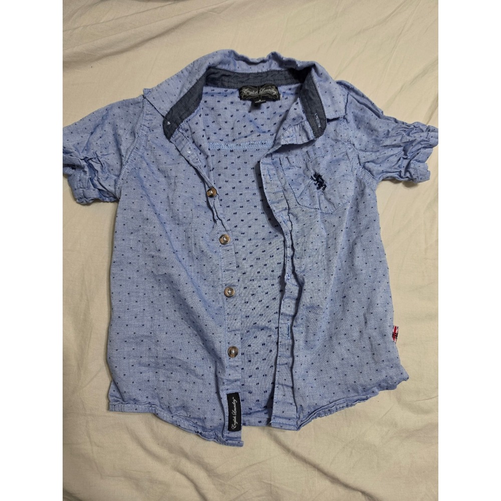 English Laundry Boys Blue Dotted Short Sleeve Button Down Shirt Size 4